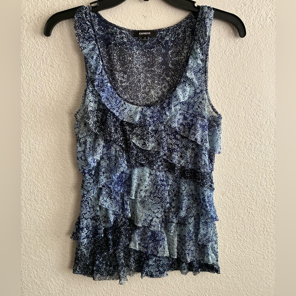 Express Sleeveless Blue Patterned Ruffle Tiered L… - image 6